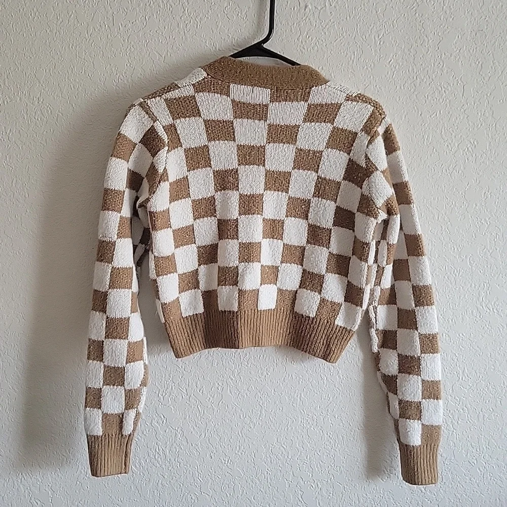 Ardene Brown and White Checkered Cardigan - Picture 5 of 5